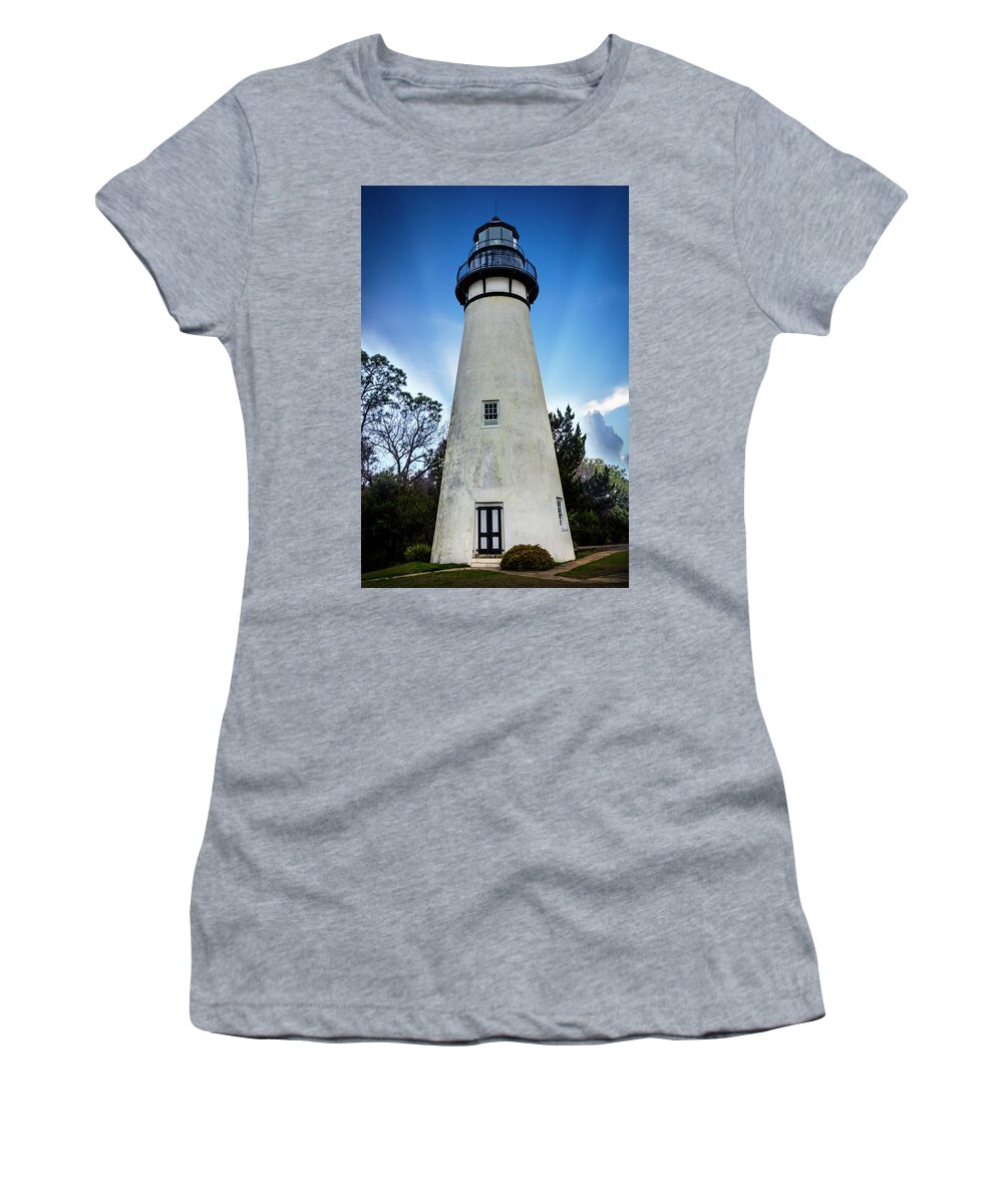 Clouds Women's T-Shirt featuring the photograph The Amelia Island Lighthouse by Debra and Dave Vanderlaan