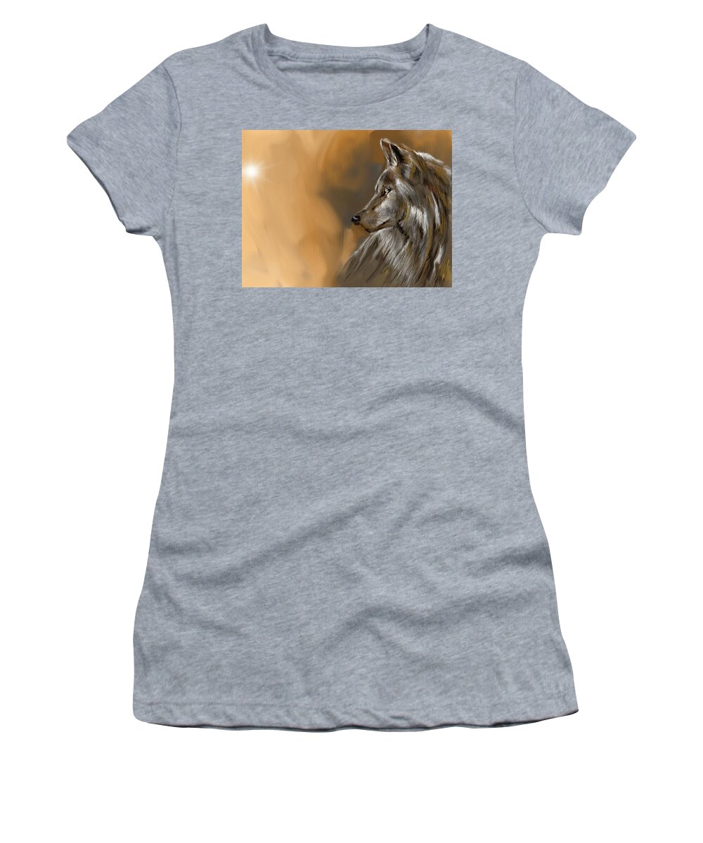 Animal Women's T-Shirt featuring the digital art The attentive wolf by Darren Cannell