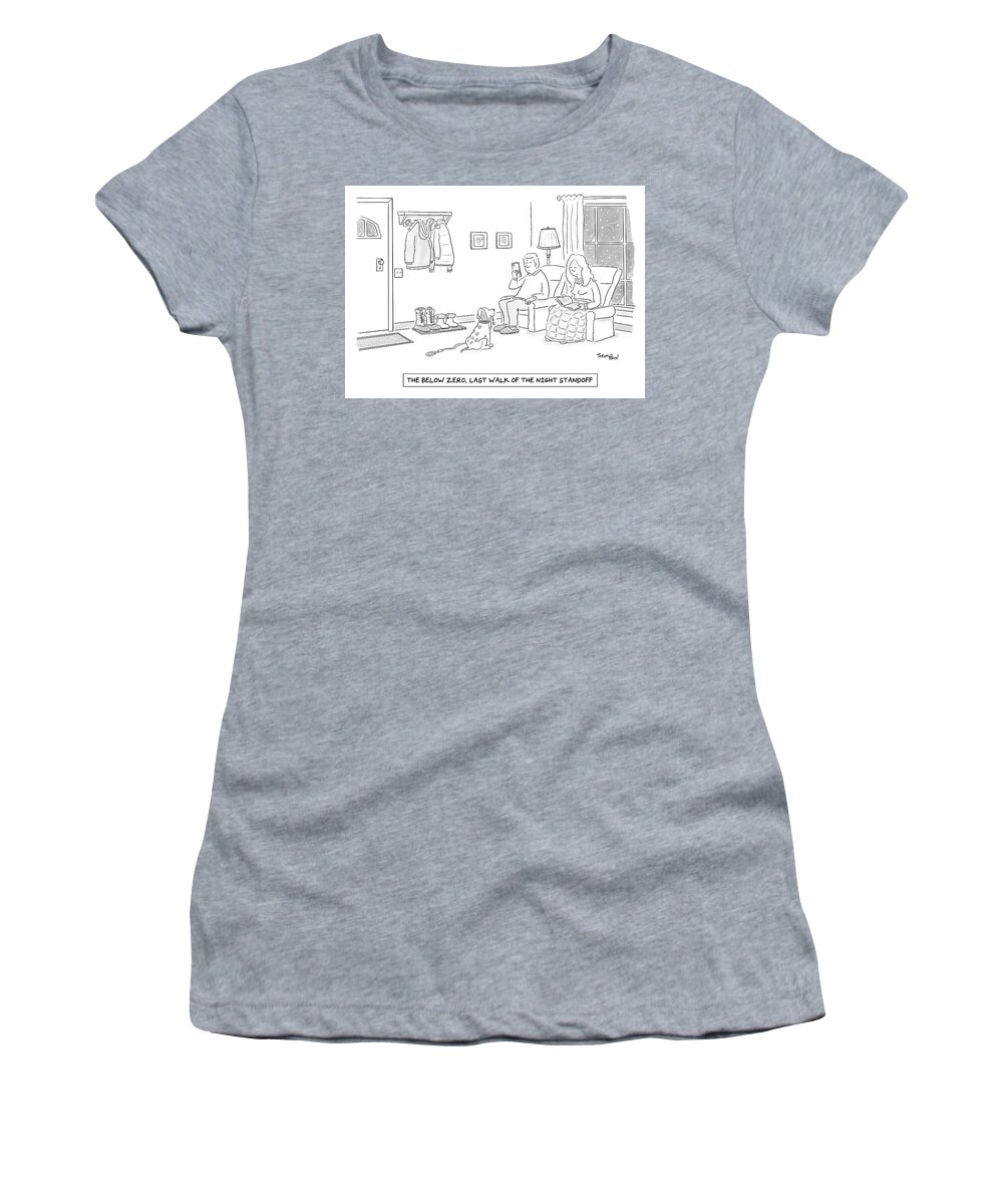Captionless Women's T-Shirt featuring the drawing The Below Zero Last Walk of the Night Standoff by Mark Thompson
