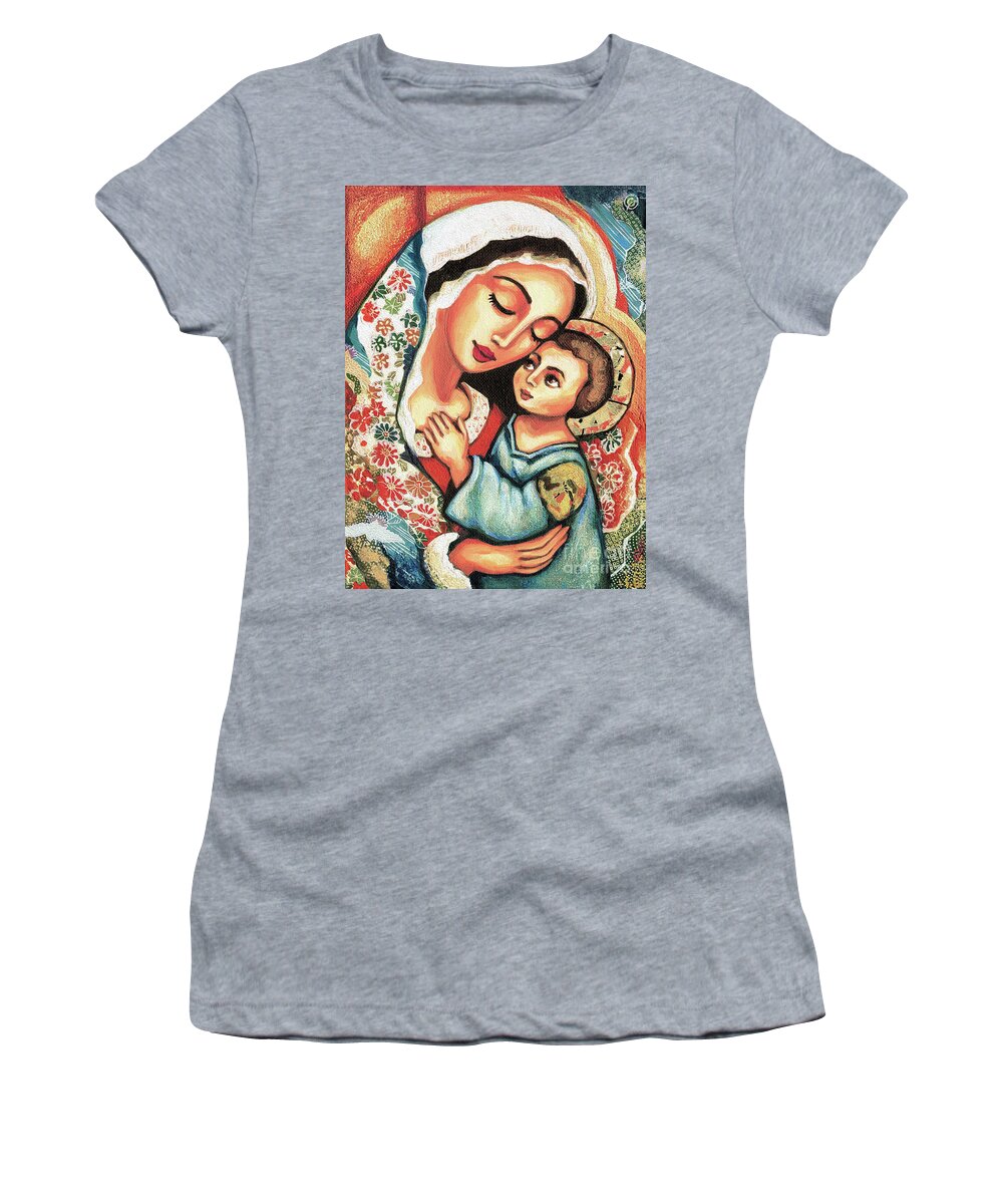 Mother And Child Women's T-Shirt featuring the painting The Blessed Mother by Eva Campbell