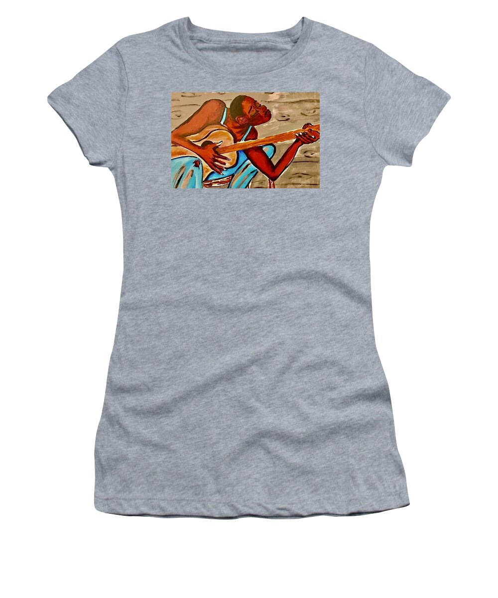  Women's T-Shirt featuring the painting The Blues by Angie ONeal