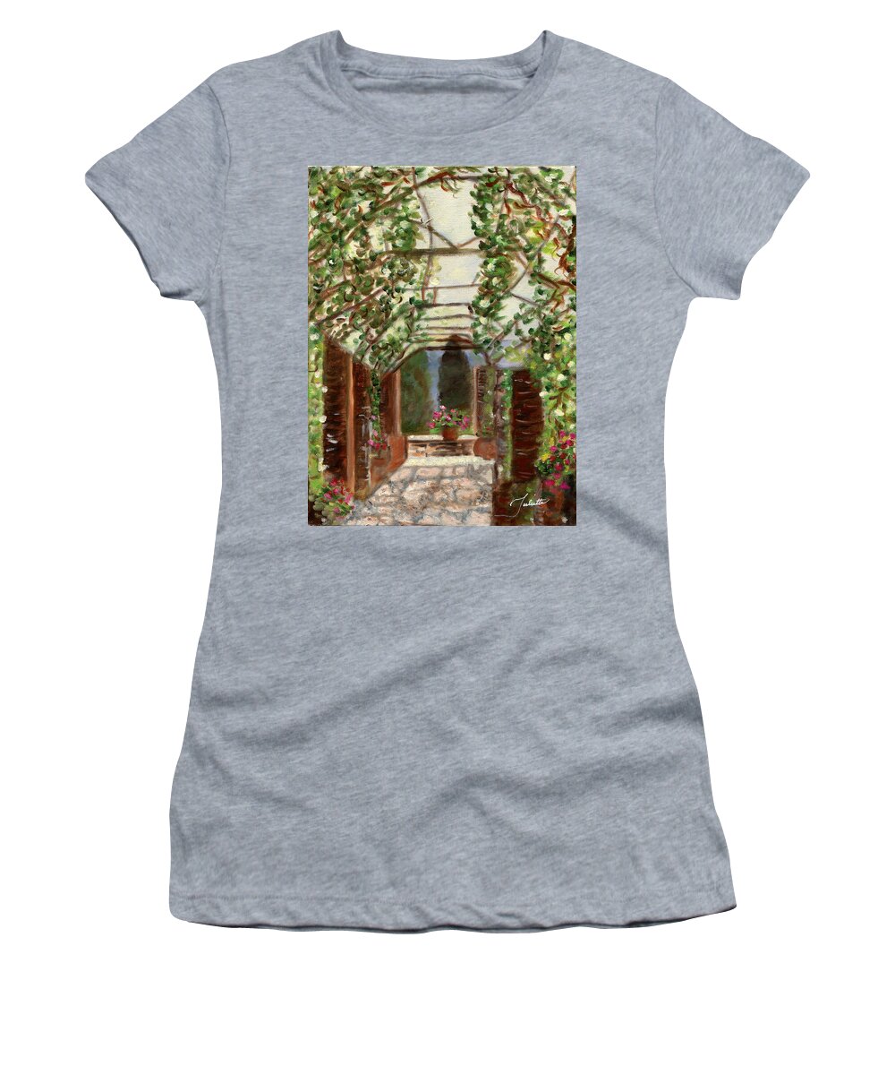 Italy Women's T-Shirt featuring the painting The Count's Courtyard by Juliette Becker