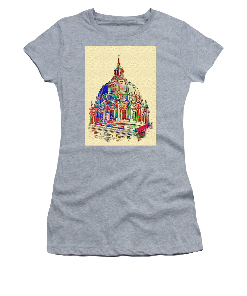San Francisco City Hall Women's T-Shirt featuring the digital art The dome of the San Francisco City Hall - colorful digital painting by Nicko Prints