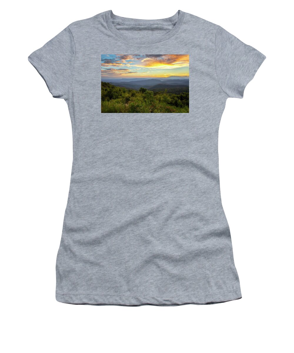 Sunset Women's T-Shirt featuring the photograph The Evolution of a Sunset - Shenandoah National Park by Susan Rissi Tregoning