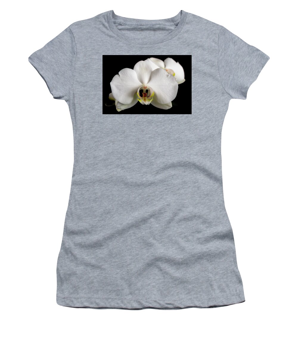 Orchid Women's T-Shirt featuring the photograph The Face of an Orchid by Vicky Edgerly