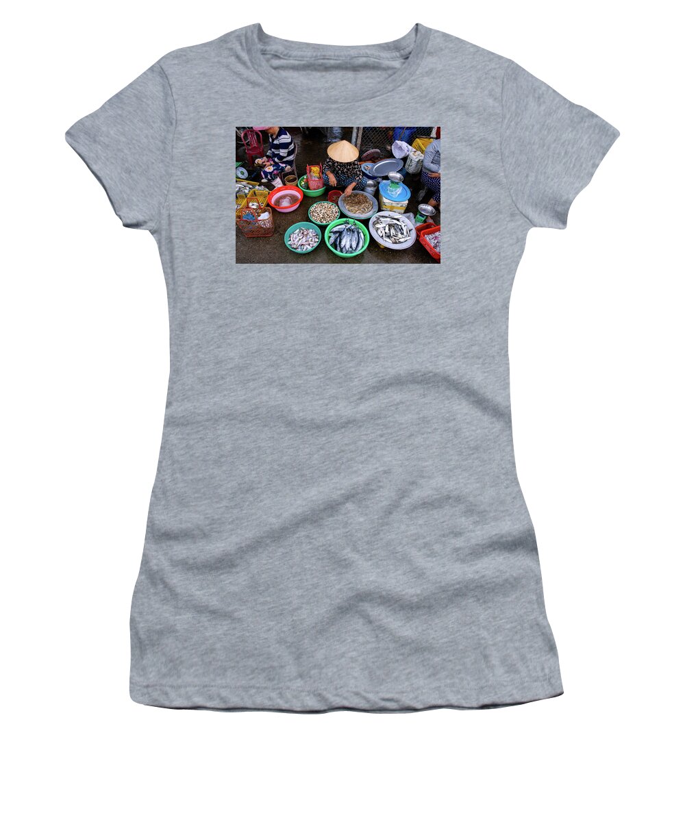 Market Women's T-Shirt featuring the photograph Catch Of The Day - Street Market Vendor, Vietnam by Earth And Spirit