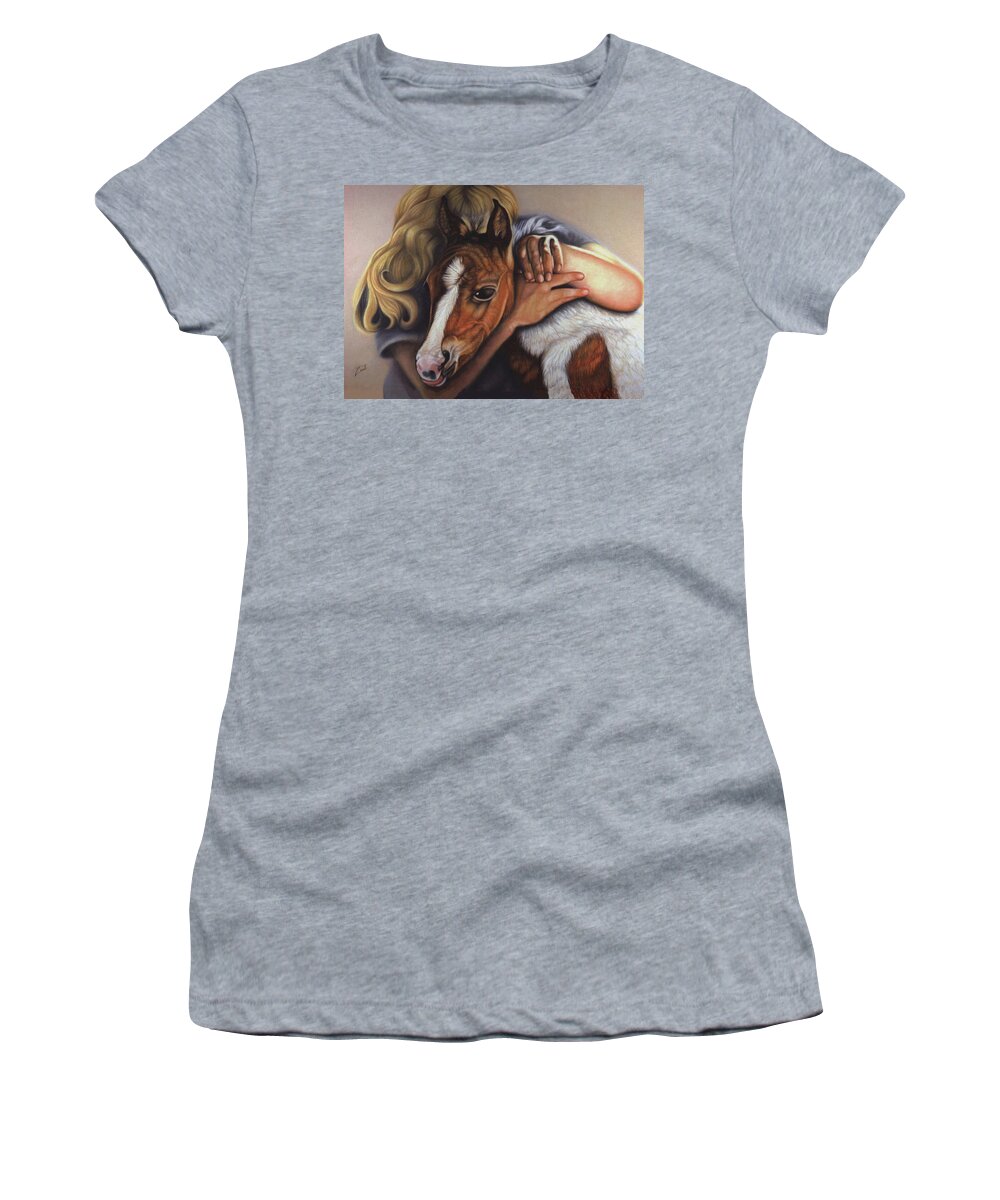 #baby #horse #dancing #ownerofhorse #burt Reynolds #moviestar #beautiful #frendly #foal Women's T-Shirt featuring the pastel THE Girl WHO LOVED DANCING by June Pauline Zent
