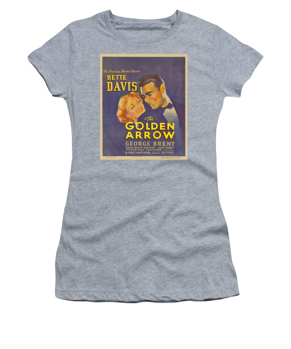 Golden Women's T-Shirt featuring the mixed media ''The Golden Arrow'', 1936, movie poster by Stars on Art