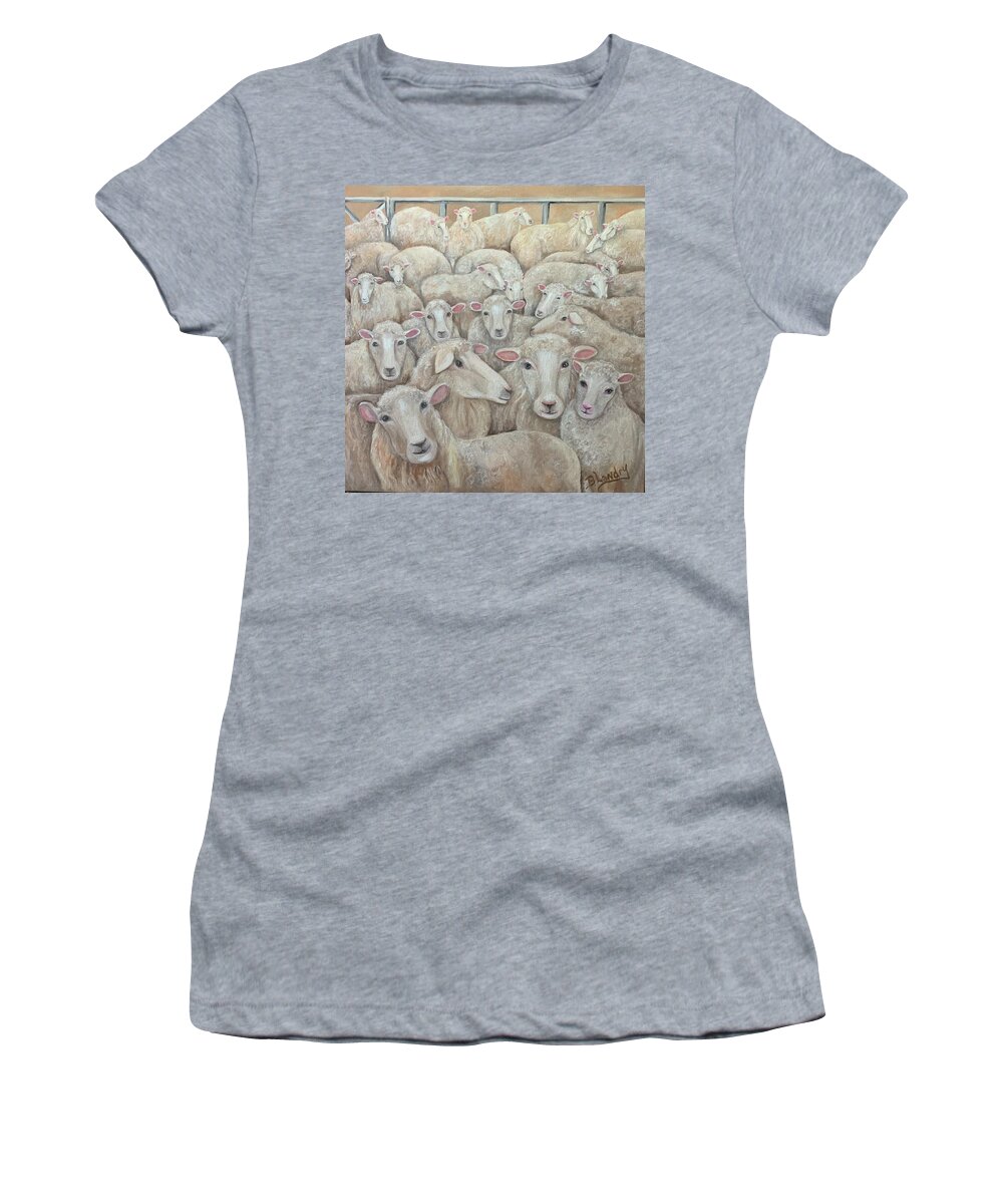 Oil Women's T-Shirt featuring the painting The Herd by Barbara Landry