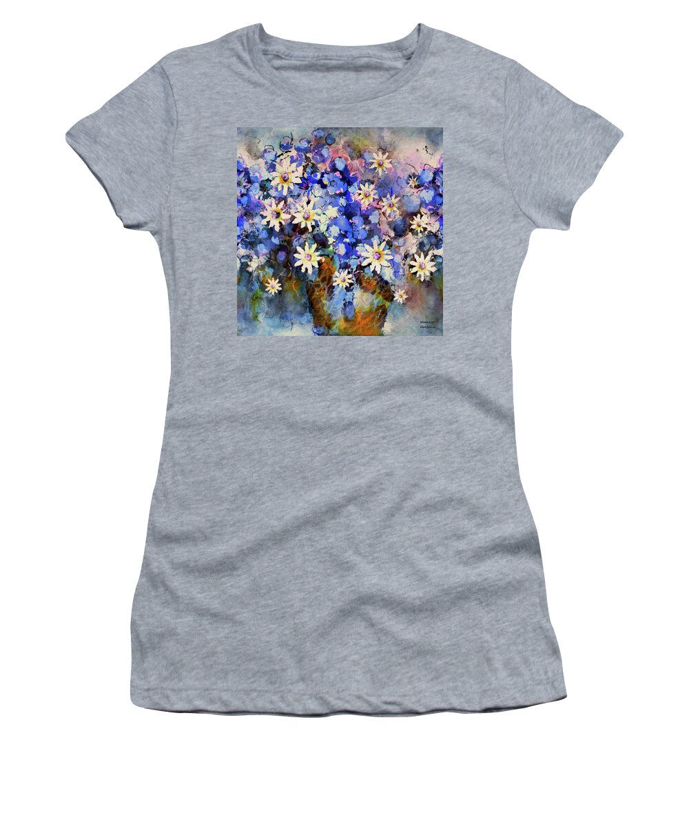 Flowers Women's T-Shirt featuring the painting The Joy Of Blue Flowers by Natalie Holland
