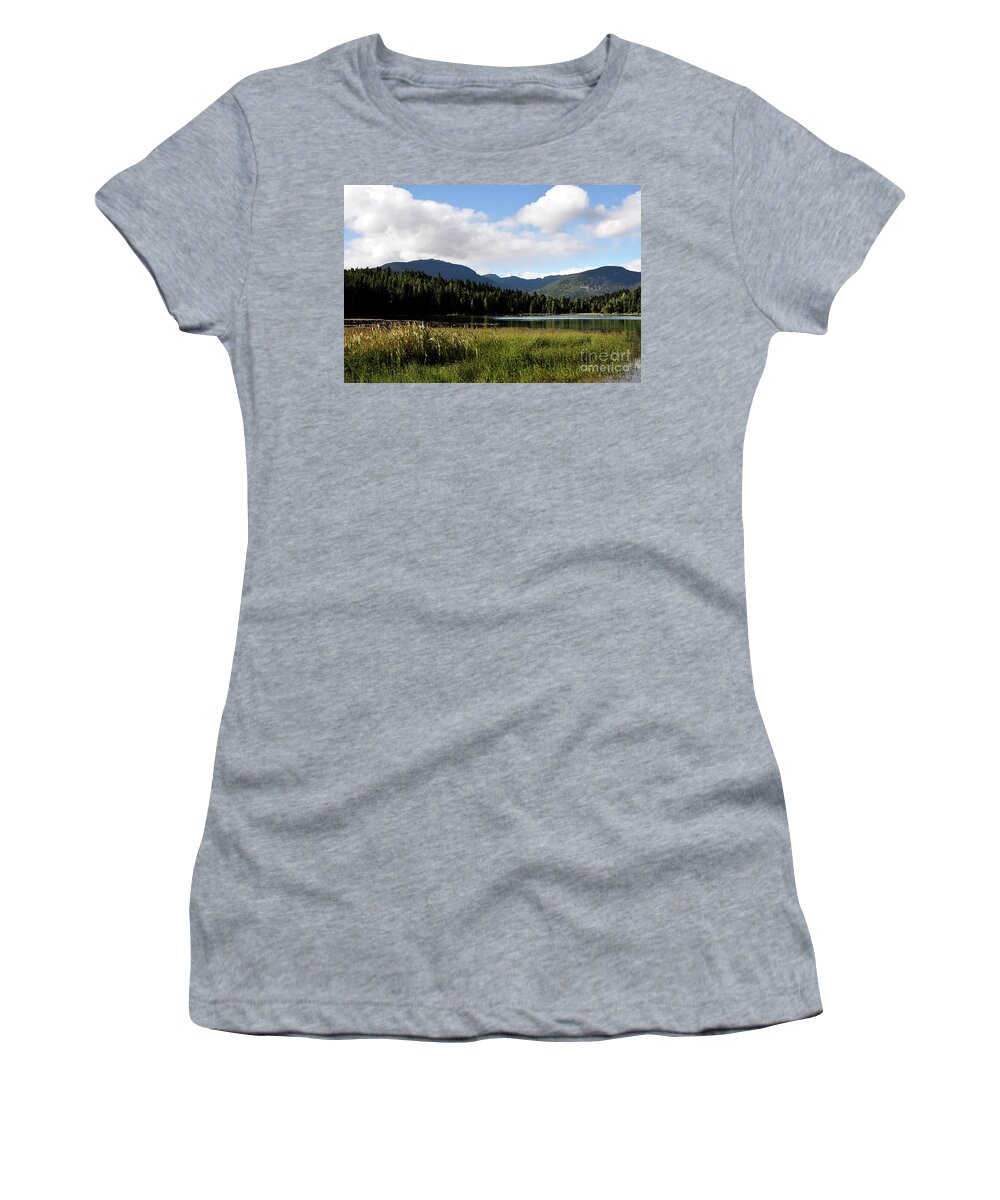 Hidden-lake Women's T-Shirt featuring the digital art The Lake In The Meadow by Kirt Tisdale