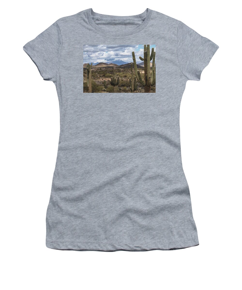 Desert Snow Women's T-Shirt featuring the photograph The Last Winter Snow In The Sonoran by Saija Lehtonen