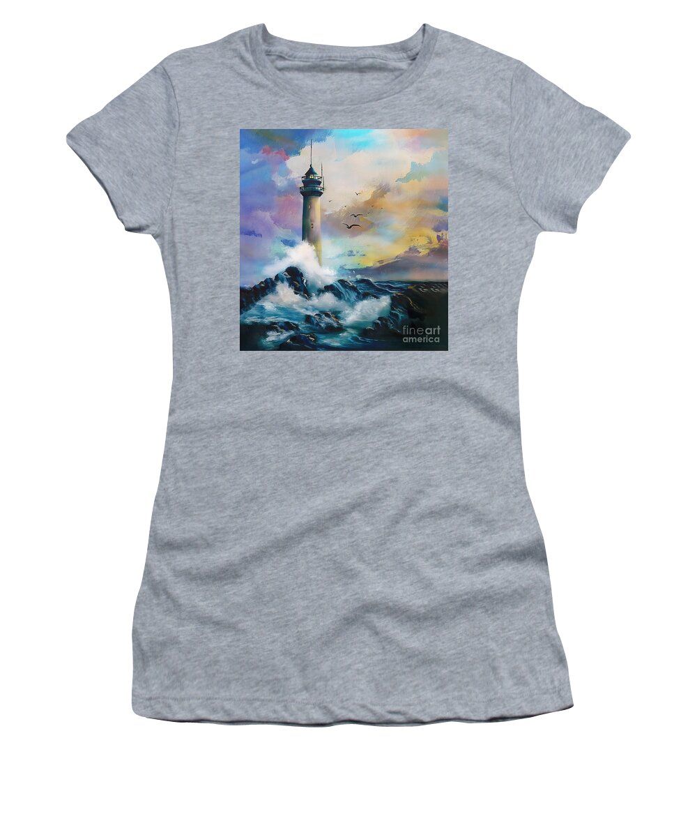 Lighthouse Women's T-Shirt featuring the painting The Light House art 34 by Gull G