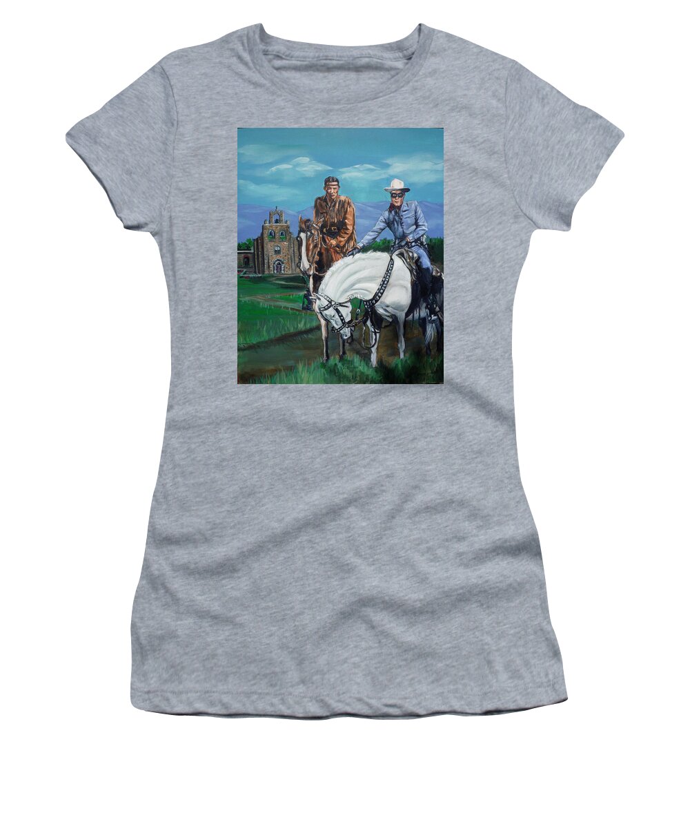 Lone Ranger Women's T-Shirt featuring the painting The Lone Ranger and Tonto Tribute by Bryan Bustard