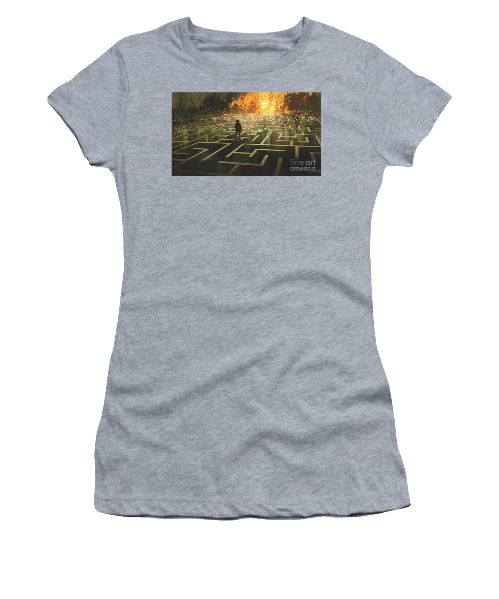 Illustration Women's T-Shirt featuring the painting The Maze Land by Tithi Luadthong