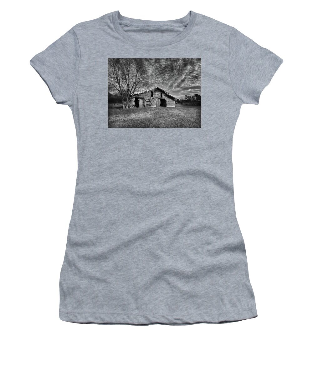 Barn Women's T-Shirt featuring the pyrography The old barn by Jamie Tyler