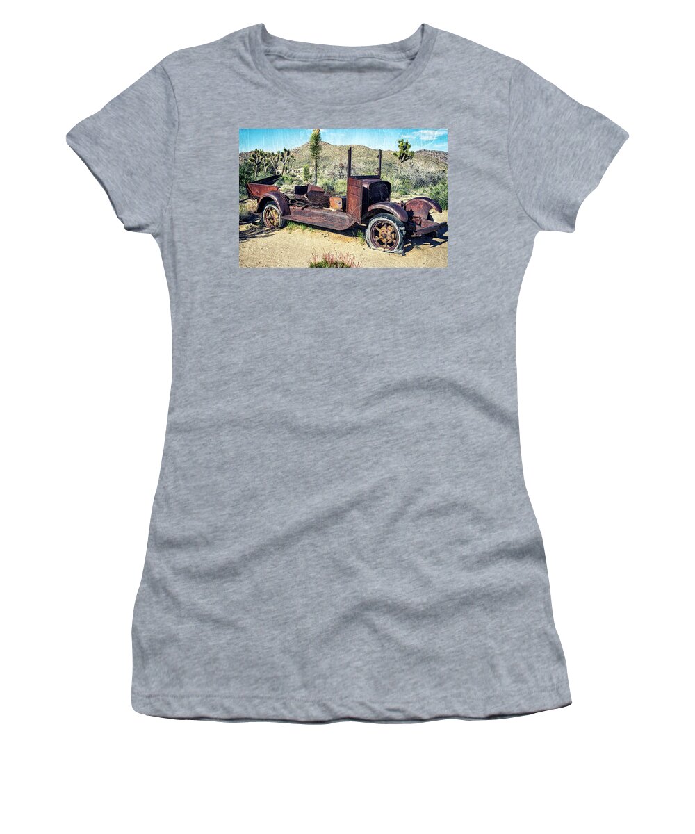 Joshua Tree Women's T-Shirt featuring the photograph The Old Car At Joshua Tree by Joseph S Giacalone