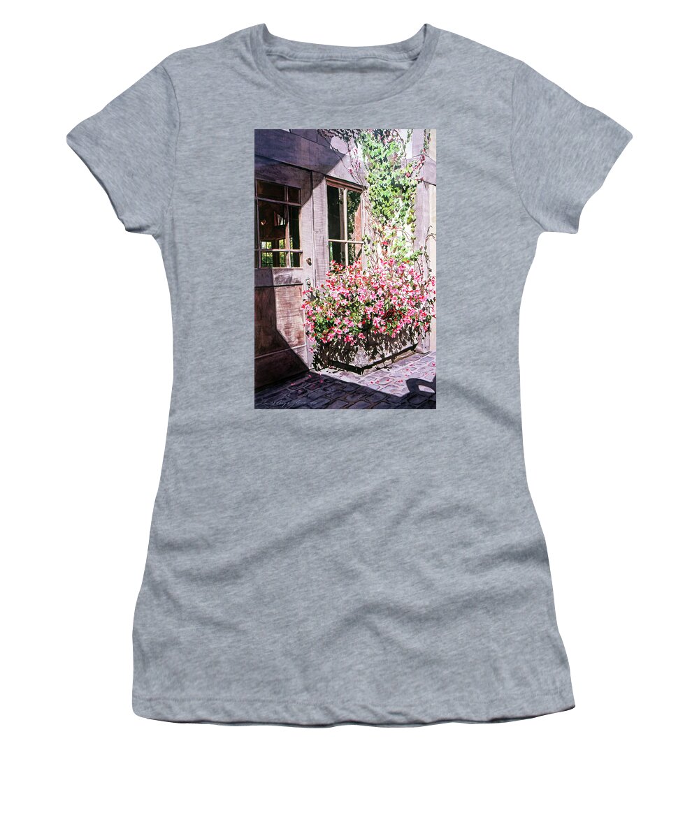 Realism Women's T-Shirt featuring the painting The Old Carmel Shop by David Lloyd Glover
