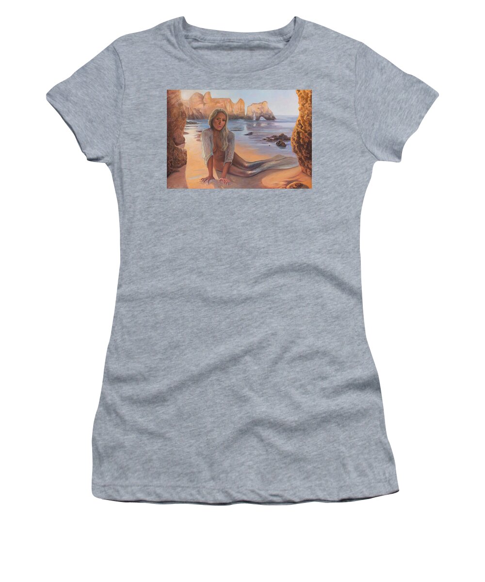 Mermaid Women's T-Shirt featuring the painting The Portuguese mermaid by Marco Busoni