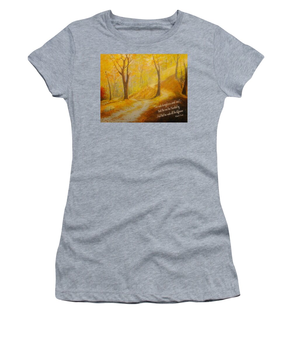 New England Women's T-Shirt featuring the painting The Road Less Taken by ML McCormick