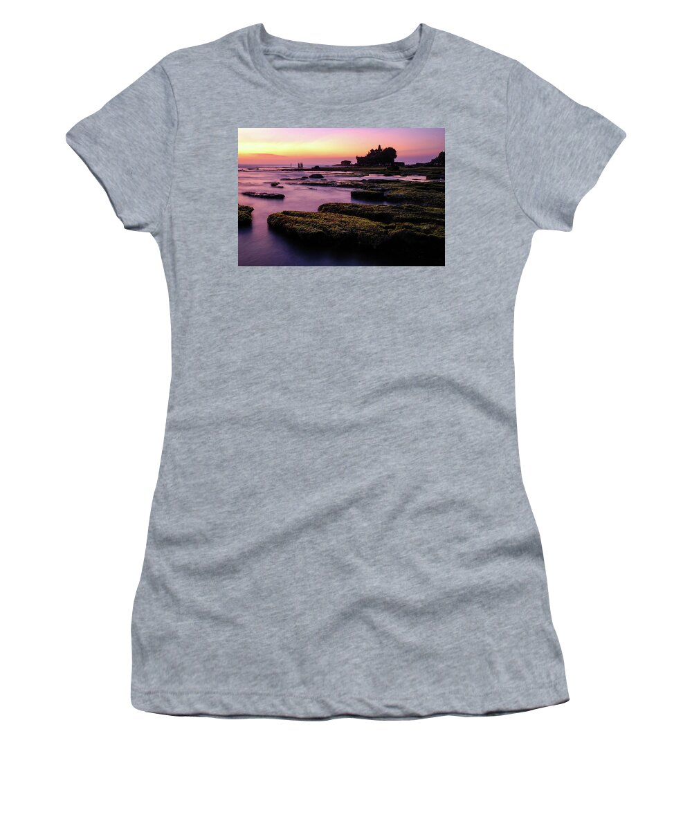 Tanah Lot Women's T-Shirt featuring the photograph The Temple By The Sea - Tanah Lot Sunset, Bali by Earth And Spirit