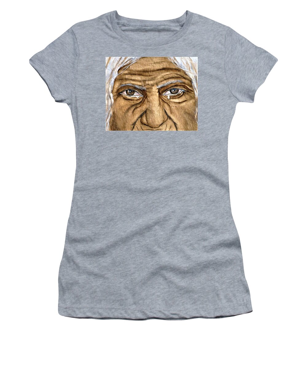 The Cry Women's T-Shirt featuring the mixed media The Tears of Wisdom by Kelly Mills