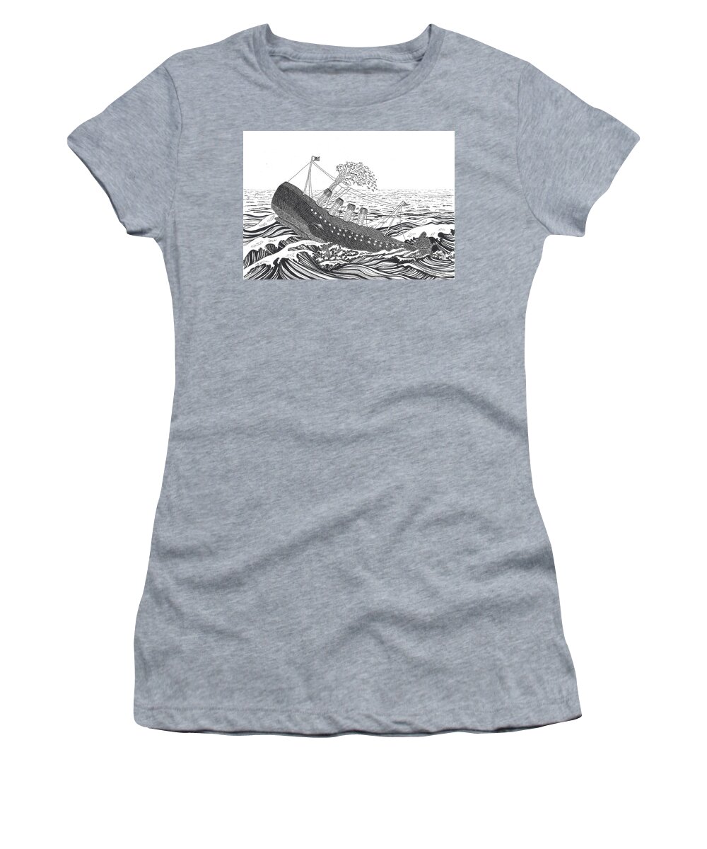 Titanic Women's T-Shirt featuring the drawing The Titanic Whale by Jenny Armitage