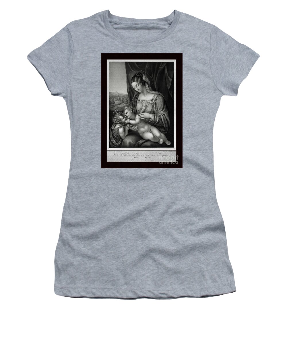 Virgin And Child Women's T-Shirt featuring the painting The Virgin and Child,With Infant Saint John the Baptist by Engraver Franz Hanfstangl Classical Art by Rolando Burbon