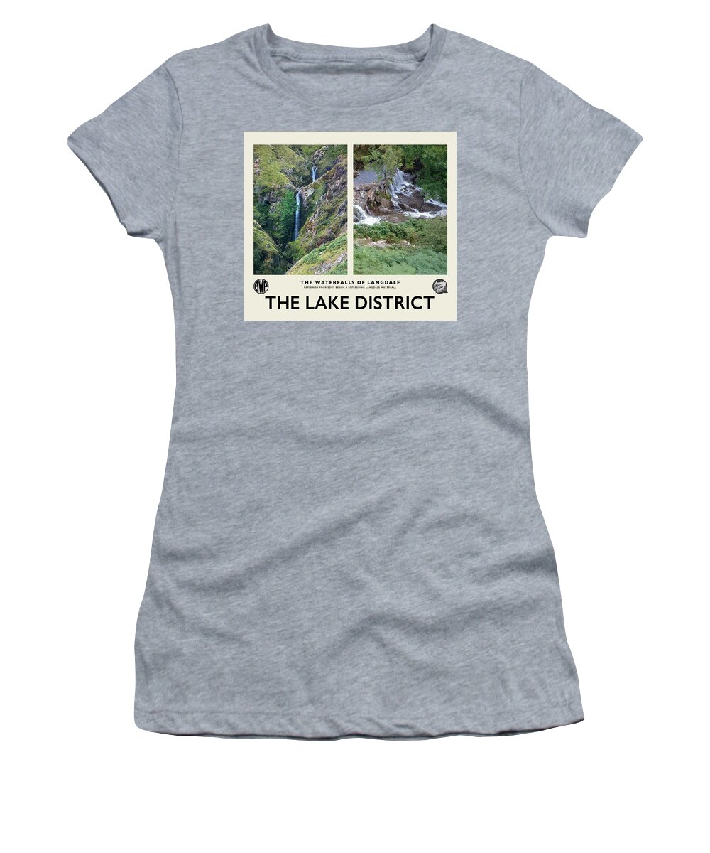 Lake District Women's T-Shirt featuring the photograph The Waterfalls of Langdale No2 Cream Railway Poster by Brian Watt