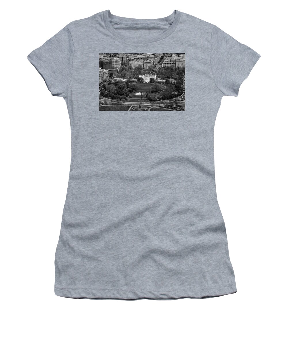 White House Women's T-Shirt featuring the photograph The White House Aerial BW by Susan Candelario