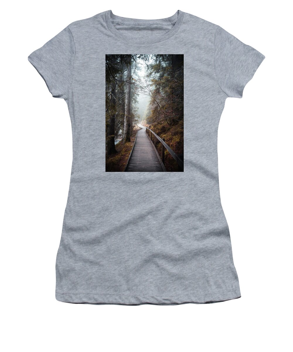 Black And White Women's T-Shirt featuring the photograph The Winding Path by Philippe Sainte-Laudy