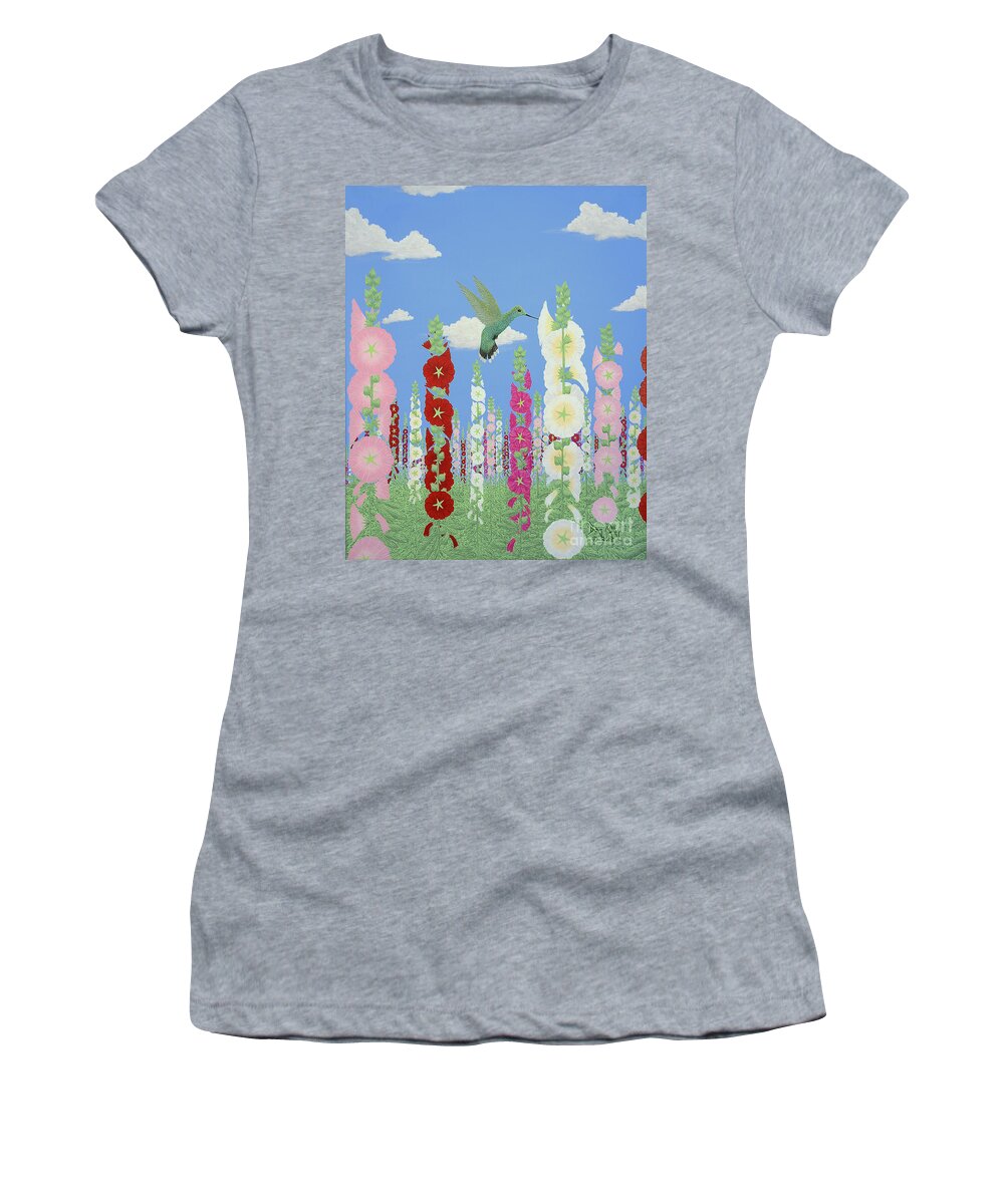 Hollyhocks Women's T-Shirt featuring the painting These Are For You Part Two by Doug Miller