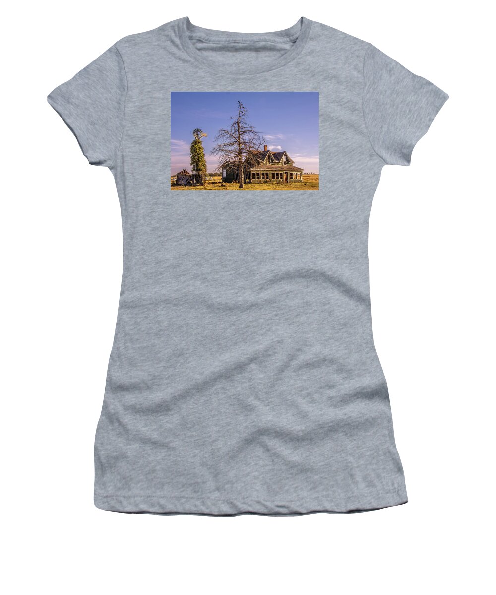 Debra Martz Women's T-Shirt featuring the photograph This Old House in Oklahoma by Debra Martz