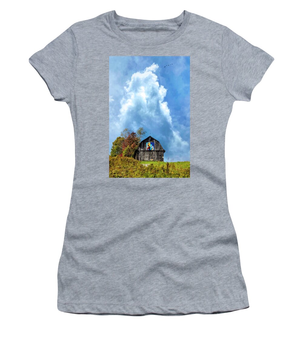 Virginia Women's T-Shirt featuring the photograph Three Birds Farm Barn Clouds by Debra and Dave Vanderlaan