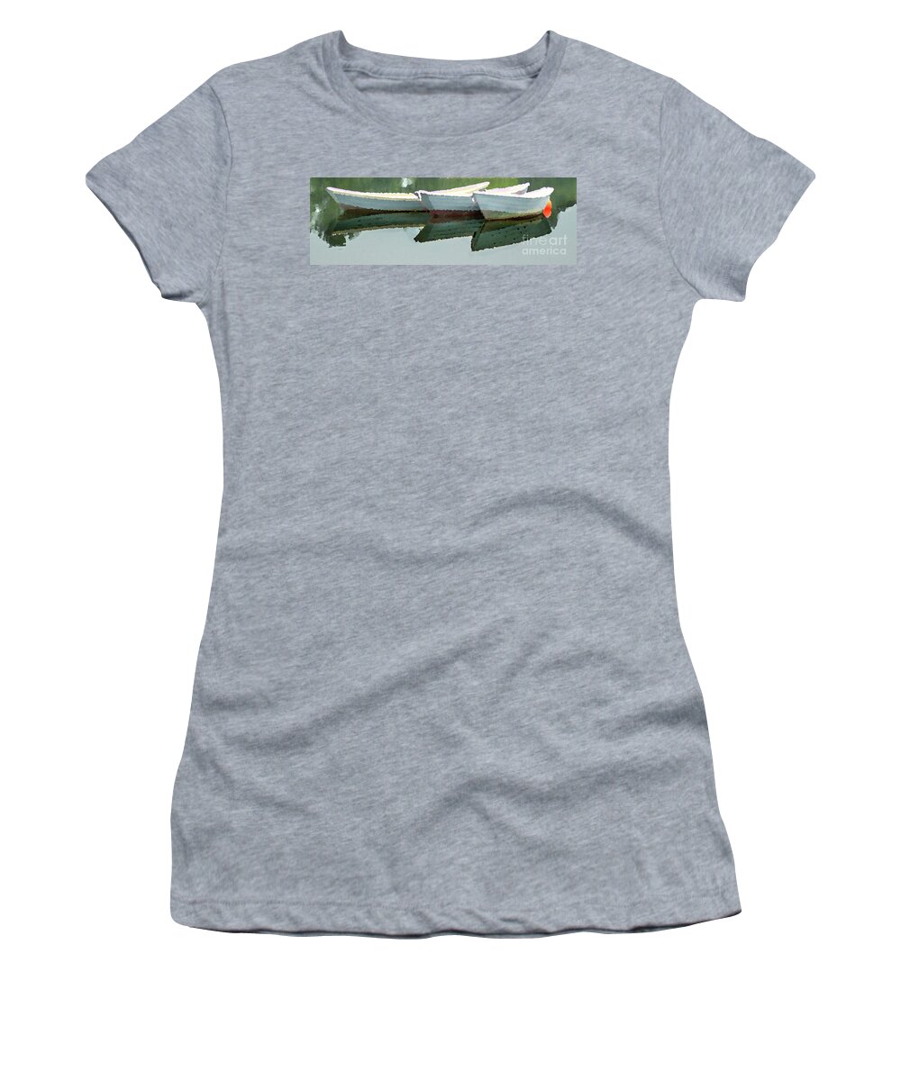 Dingys Women's T-Shirt featuring the digital art Three Boats by Patti Powers