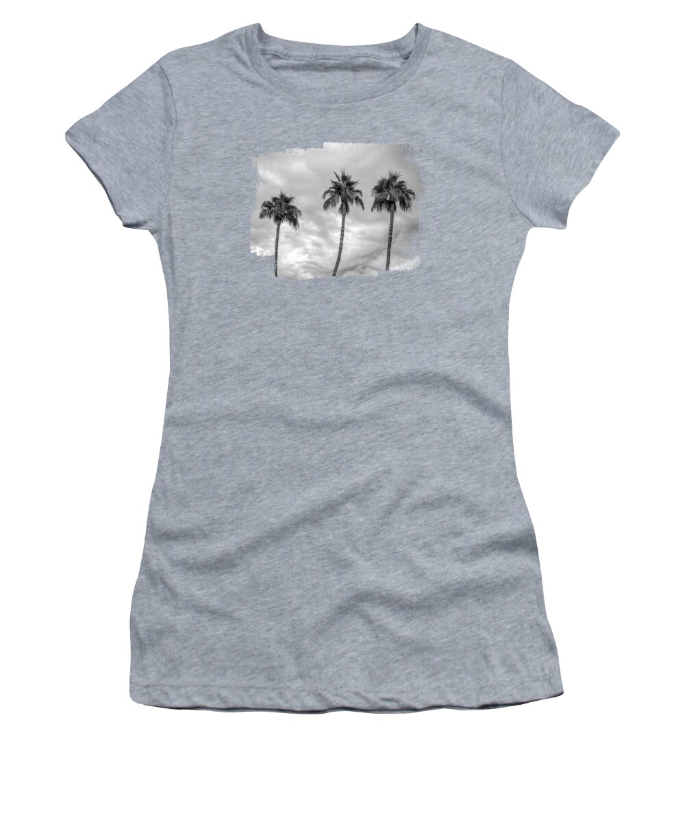 Monsoon Women's T-Shirt featuring the photograph Three Palms and Storm Clouds BW by Elisabeth Lucas