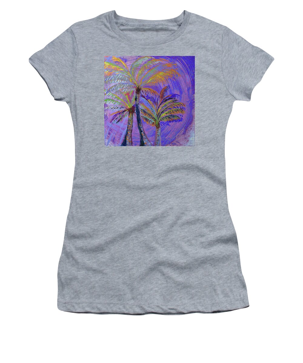 Palm Tree Women's T-Shirt featuring the painting Three Palms in Blue by Corinne Carroll