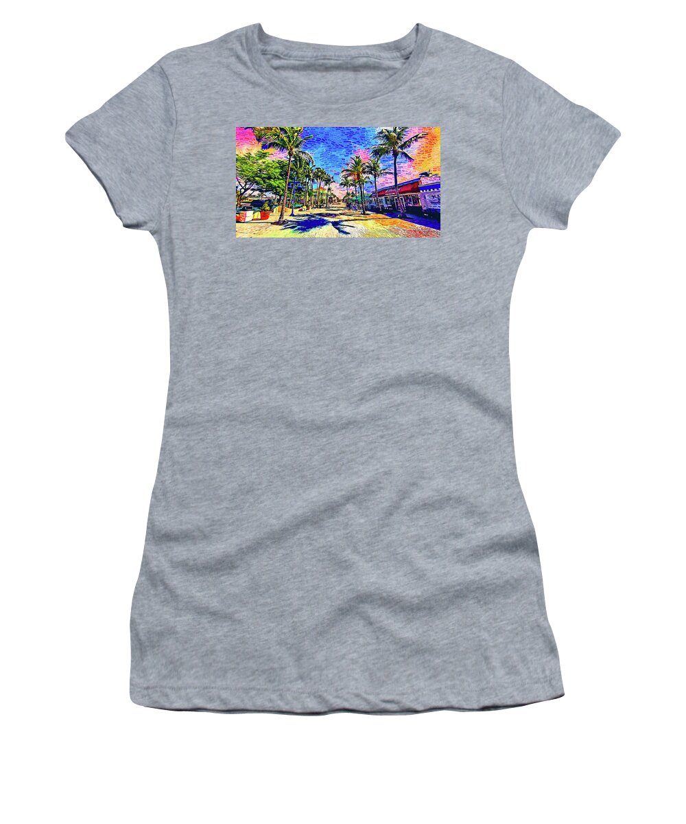 Fort Myers Women's T-Shirt featuring the digital art Times Square, Fort Myers, at sunrise - impressionist painting by Nicko Prints
