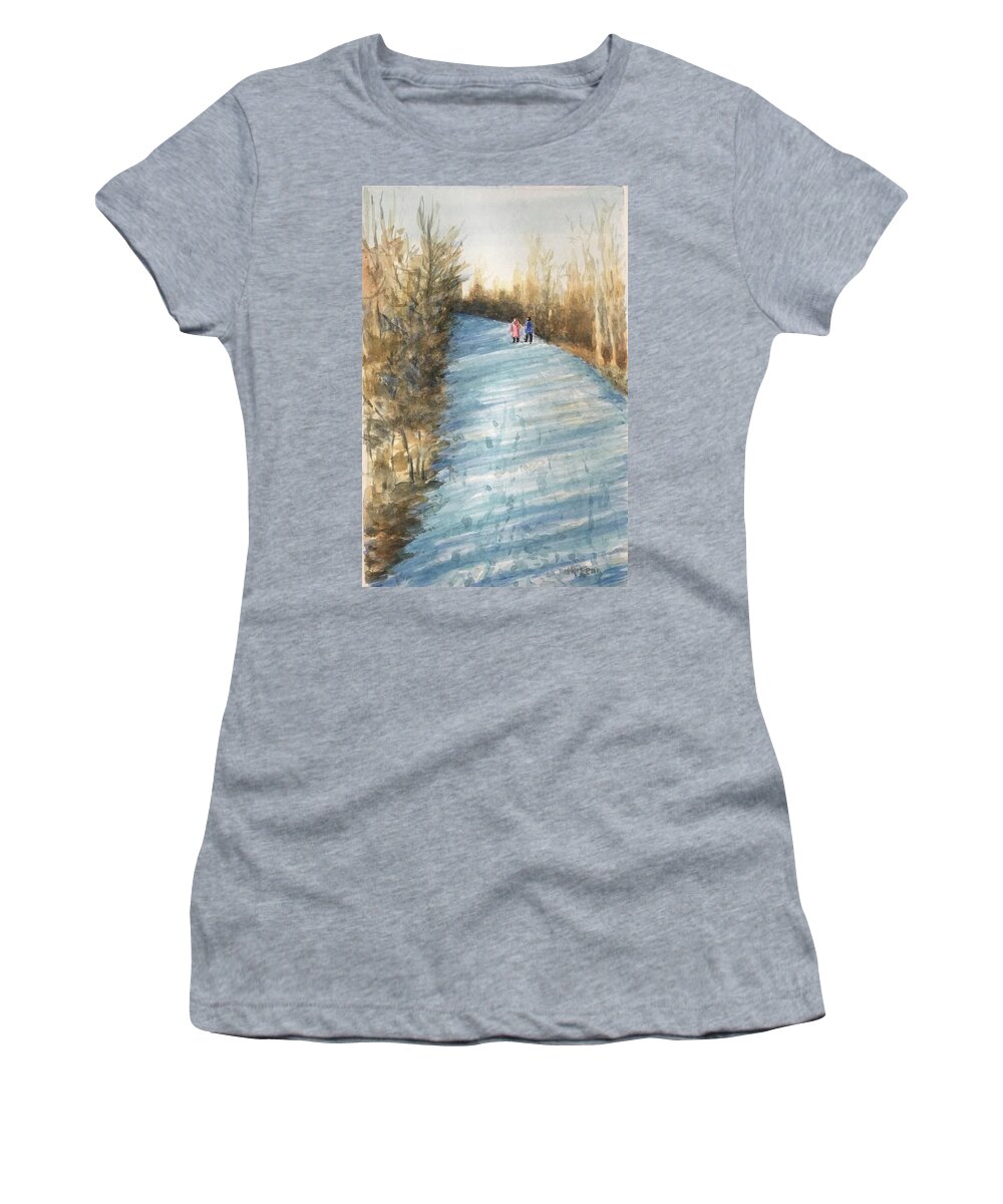 Walking On Snow Women's T-Shirt featuring the painting Togetherness by Milly Tseng