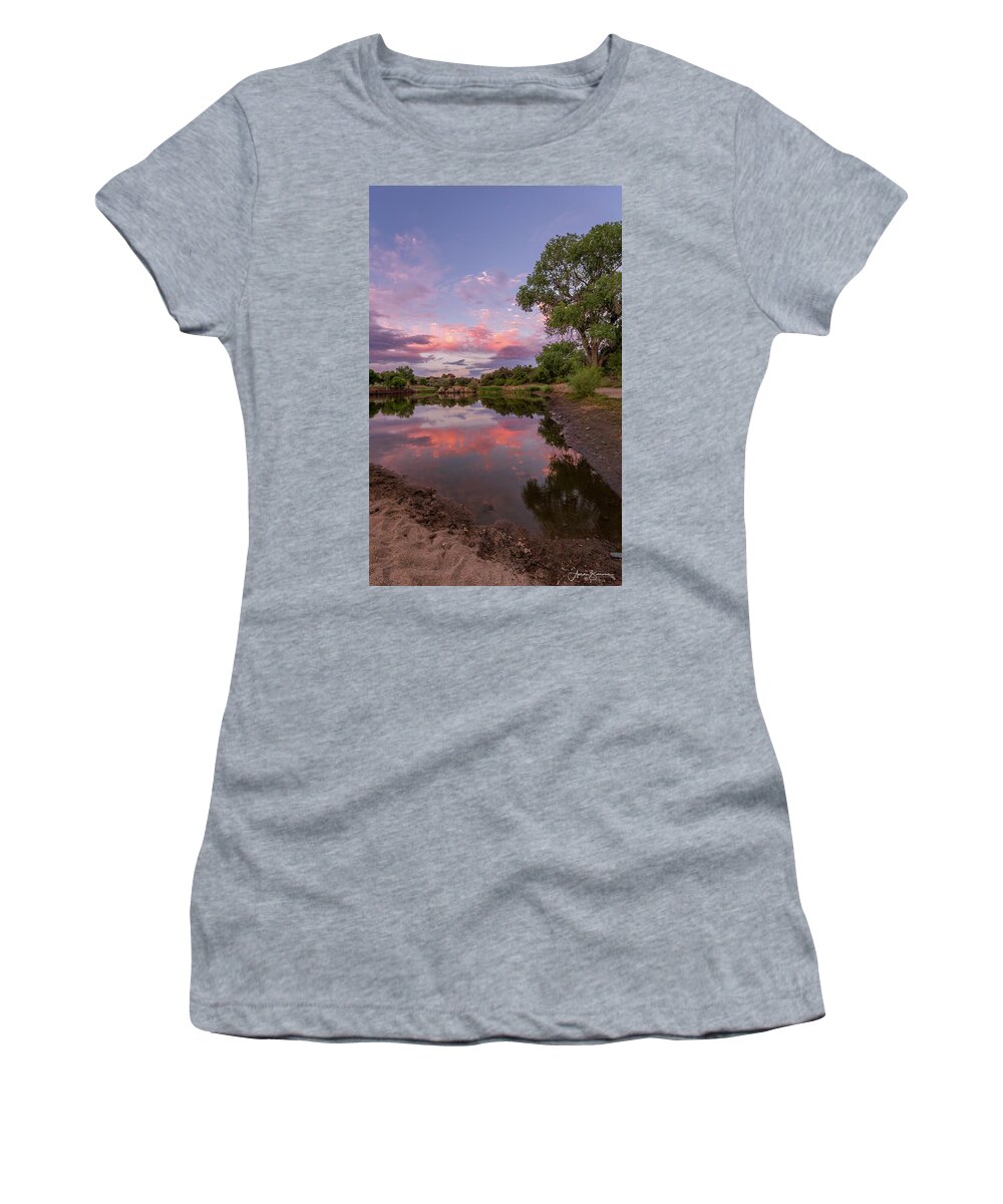 Sunset Women's T-Shirt featuring the photograph Touching the Shore by Aaron Burrows
