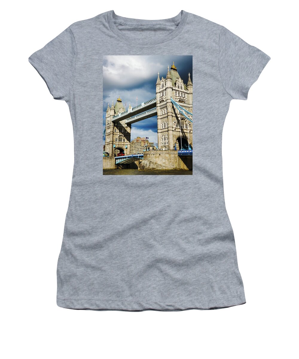 Tower Bridge Women's T-Shirt featuring the photograph Towers of Tower Bridge by Andrea Whitaker