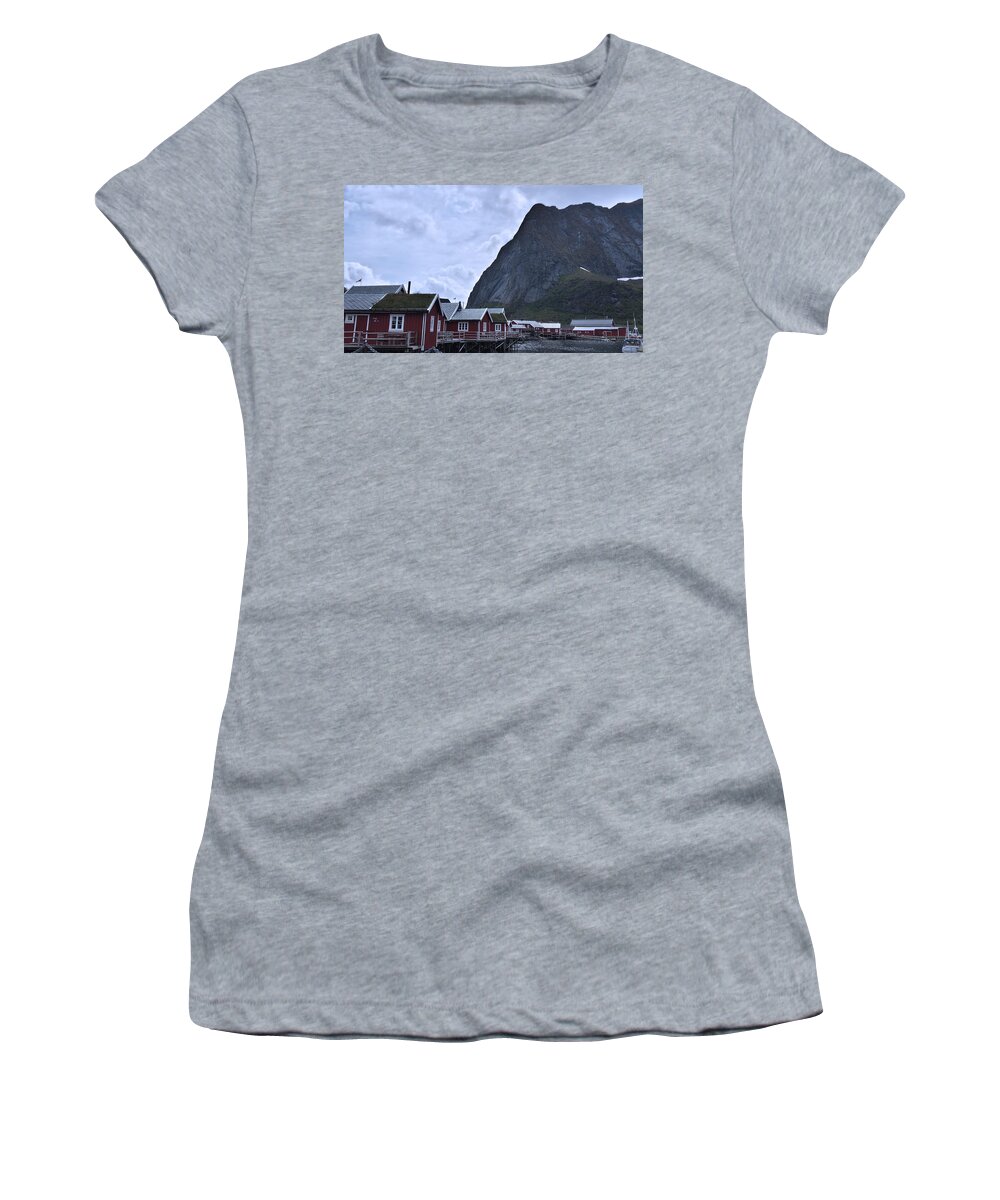 Lofoten Women's T-Shirt featuring the photograph Town from Norway Lofoten by Joelle Philibert