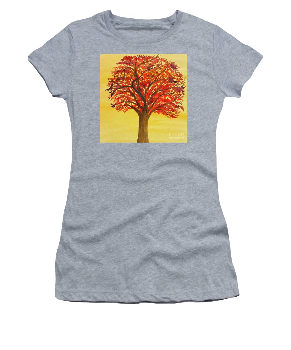 Fall Women's T-Shirt featuring the painting Tree in Red by Lisa Neuman