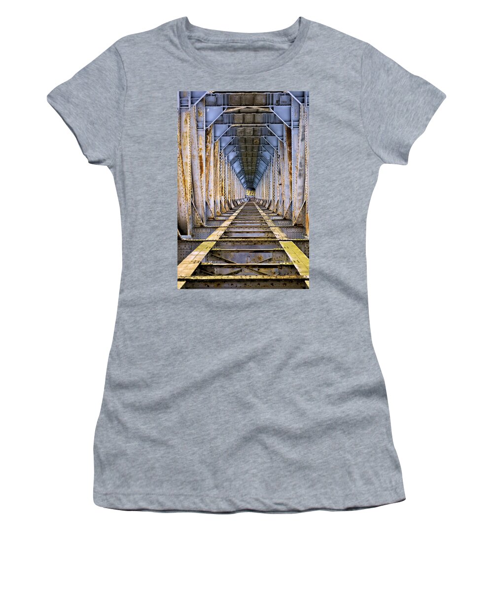 Bridge - Built Structure Women's T-Shirt featuring the photograph Trestle Tunnel Bridge Steel by Ian McAdie