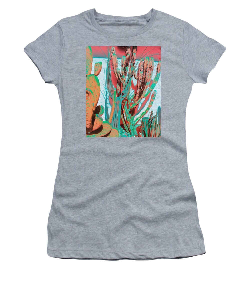 Blue Women's T-Shirt featuring the photograph Trim Cactus Abstract by M Diane Bonaparte