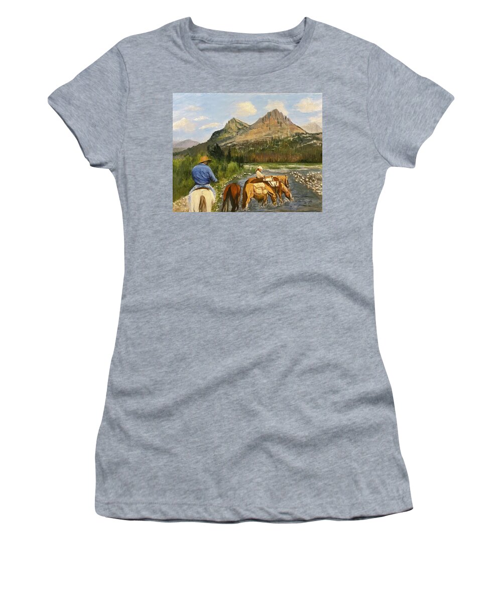 Painting Women's T-Shirt featuring the painting Trip to Wyoming by Paula Pagliughi