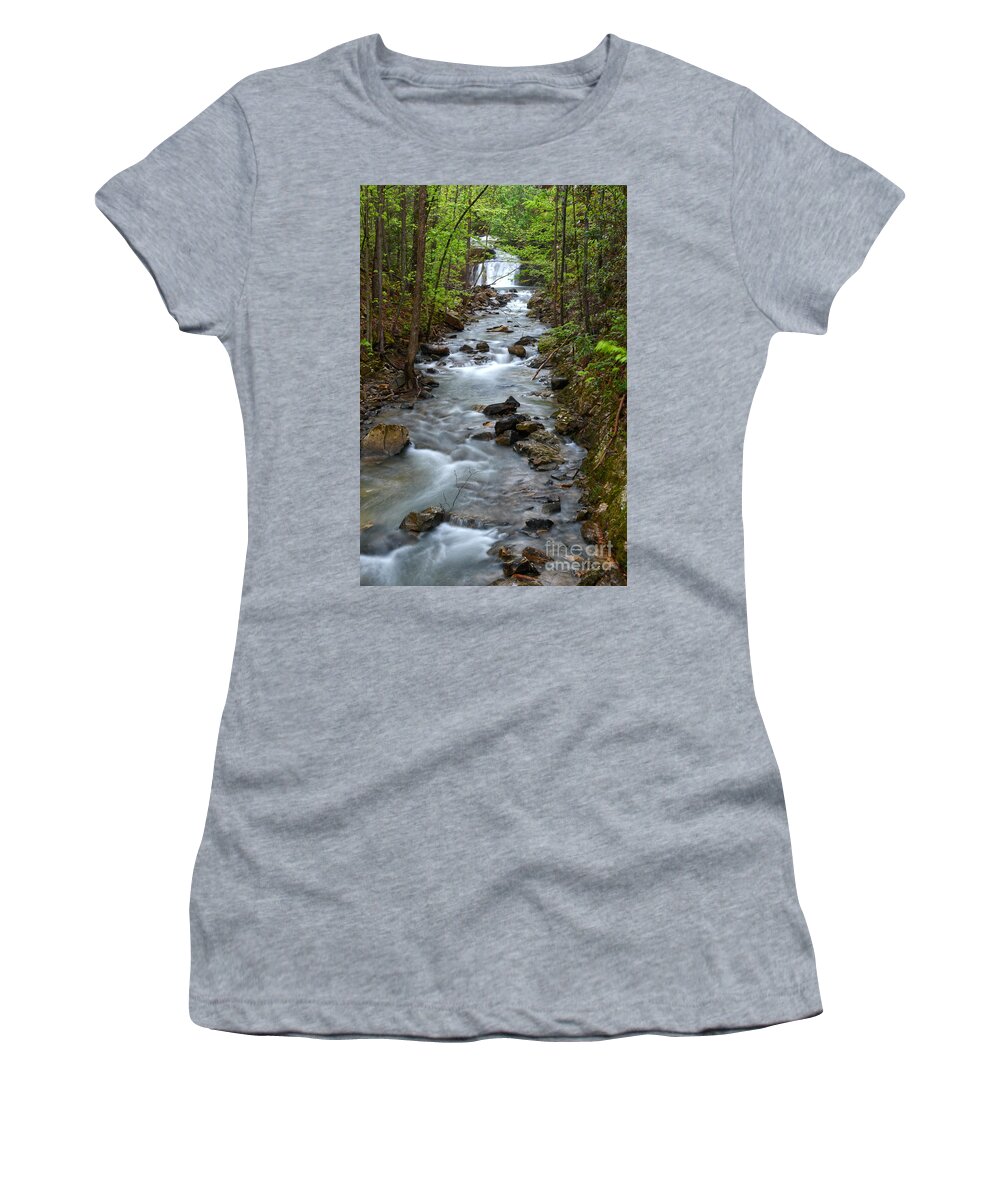 Triple Falls Women's T-Shirt featuring the photograph Triple Falls On Bruce Creek 1 by Phil Perkins
