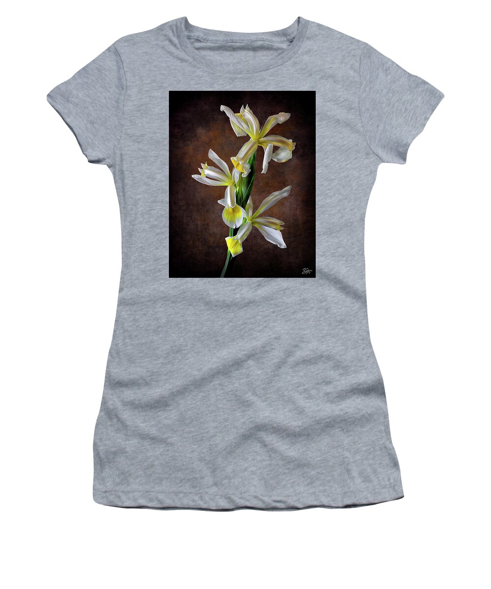 Triple White Irises Women's T-Shirt featuring the photograph Triple White Irises by Endre Balogh