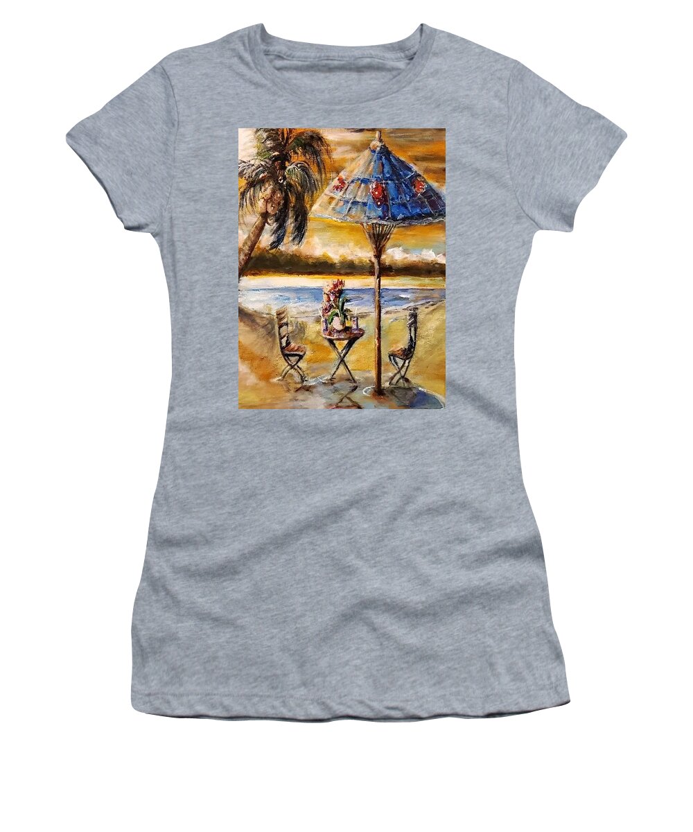 Airplane Women's T-Shirt featuring the painting Tropical Sunset by Bernadette Krupa