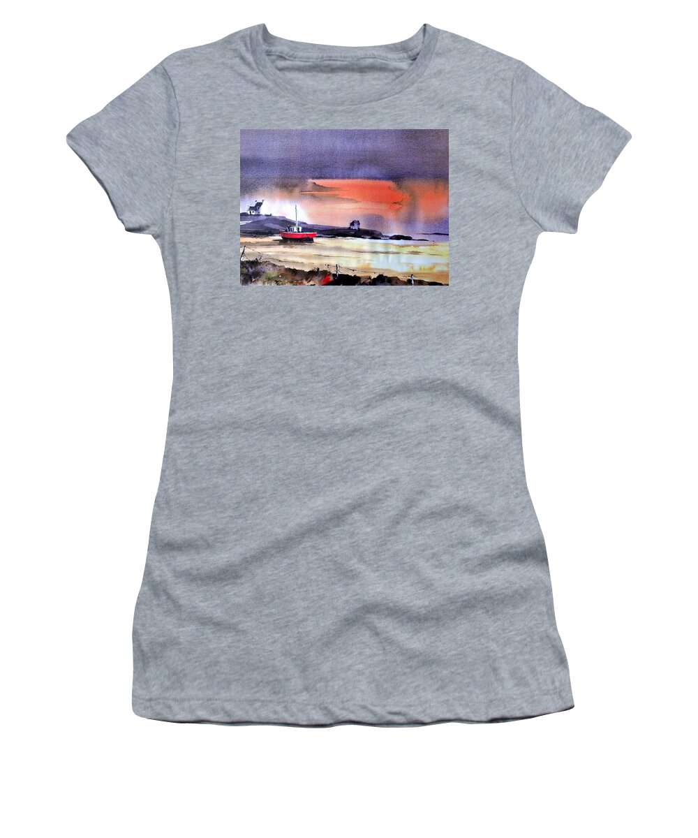 Doonbeg Women's T-Shirt featuring the painting Doonbeg sunset, Co. Clare by Val Byrne
